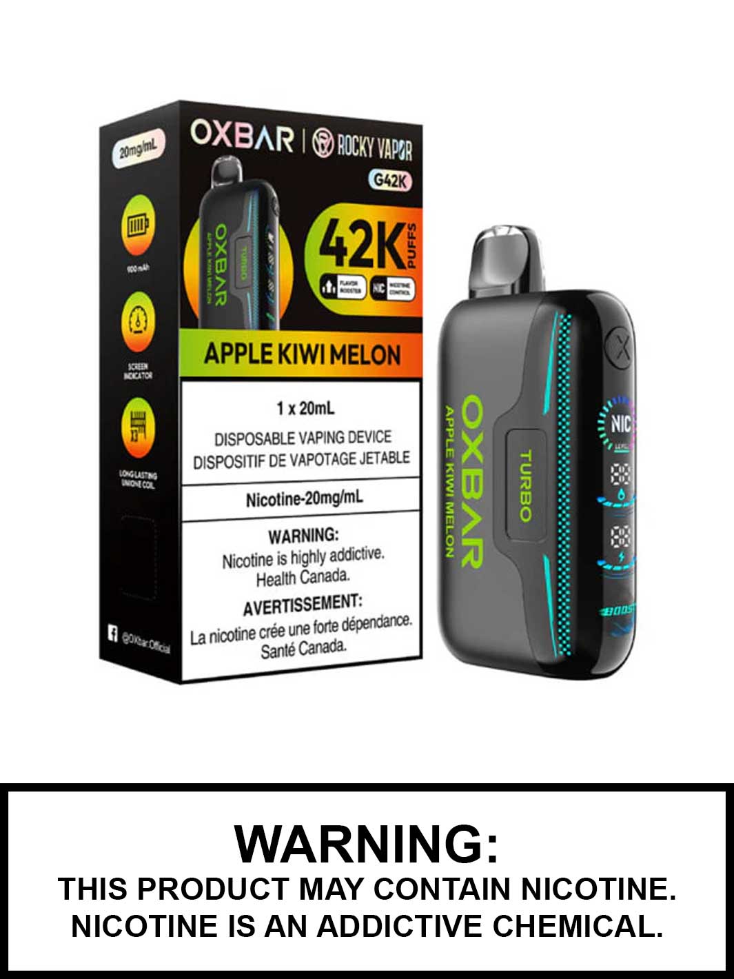 Apple Kiwi Melon Oxbar G42K Disposable Vape, Oxbar Rocky Vapor, Oxbar Vape, Vape360 Canada