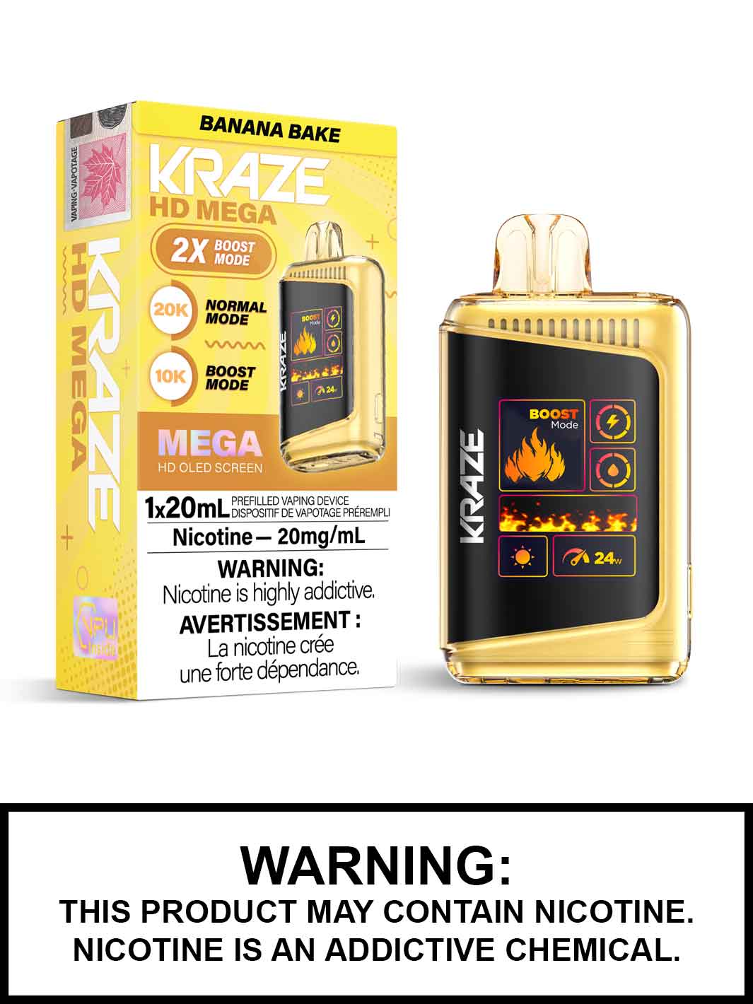 Banana Bake Kraze HD Mega Disposable Vape, Kraze Vape, Vape360 Canada