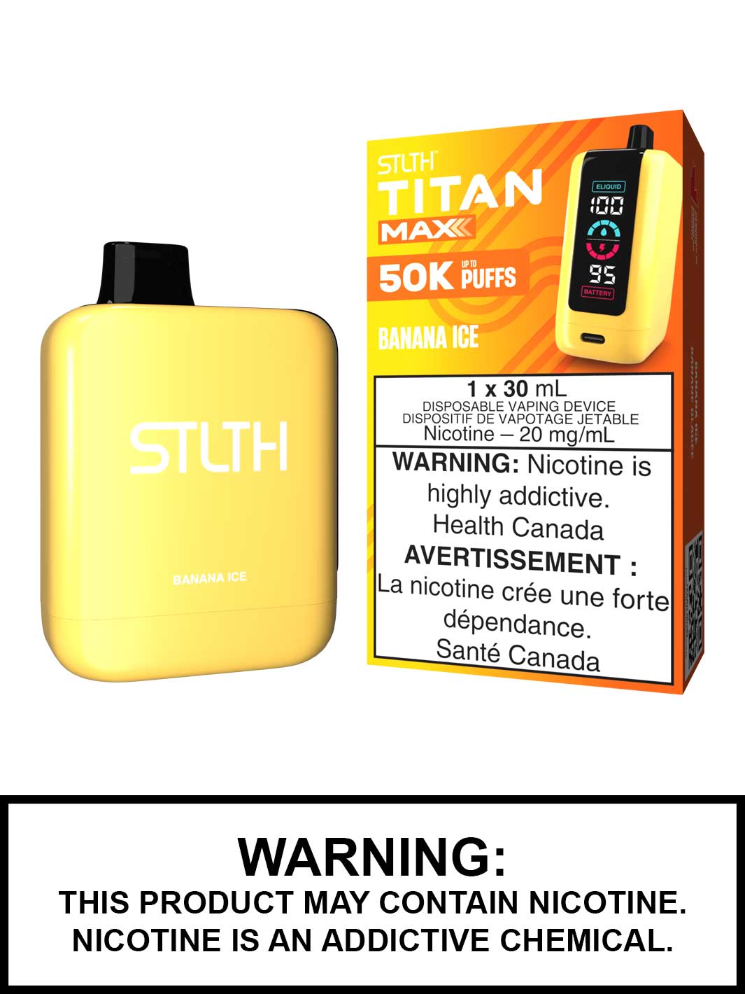 Banana Ice STLTH Titan Max Disposable Vape, 50K STLTH Vape, Vape360 Canada