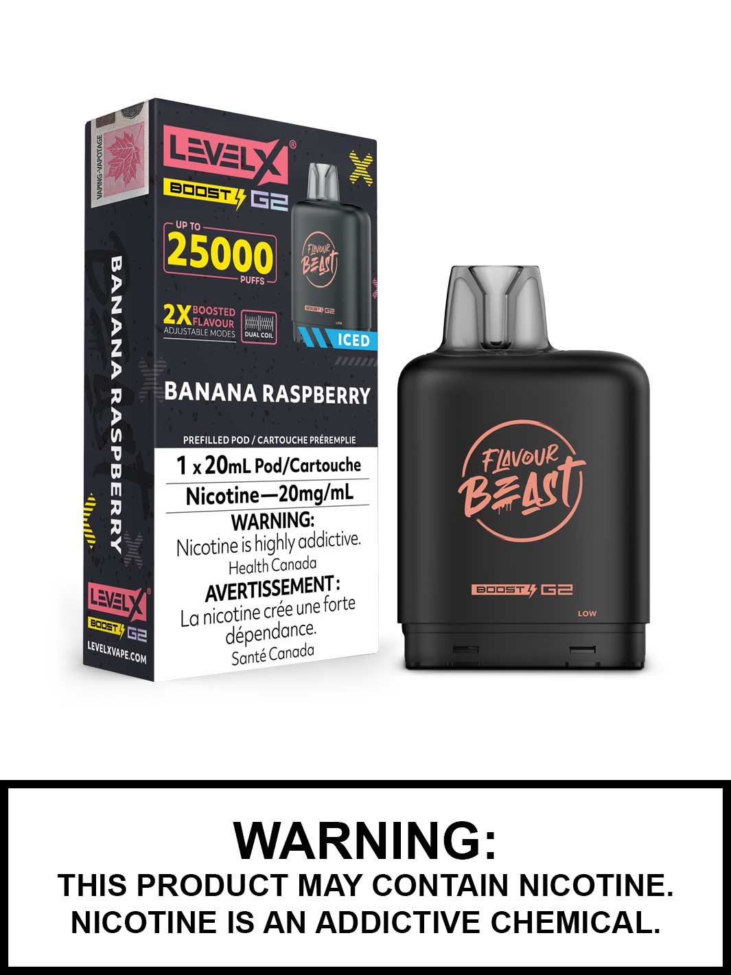 Banana Raspberry Iced Flavour Beast Level X Boost G2 Pods, Level X Vape, Vape360 Canada