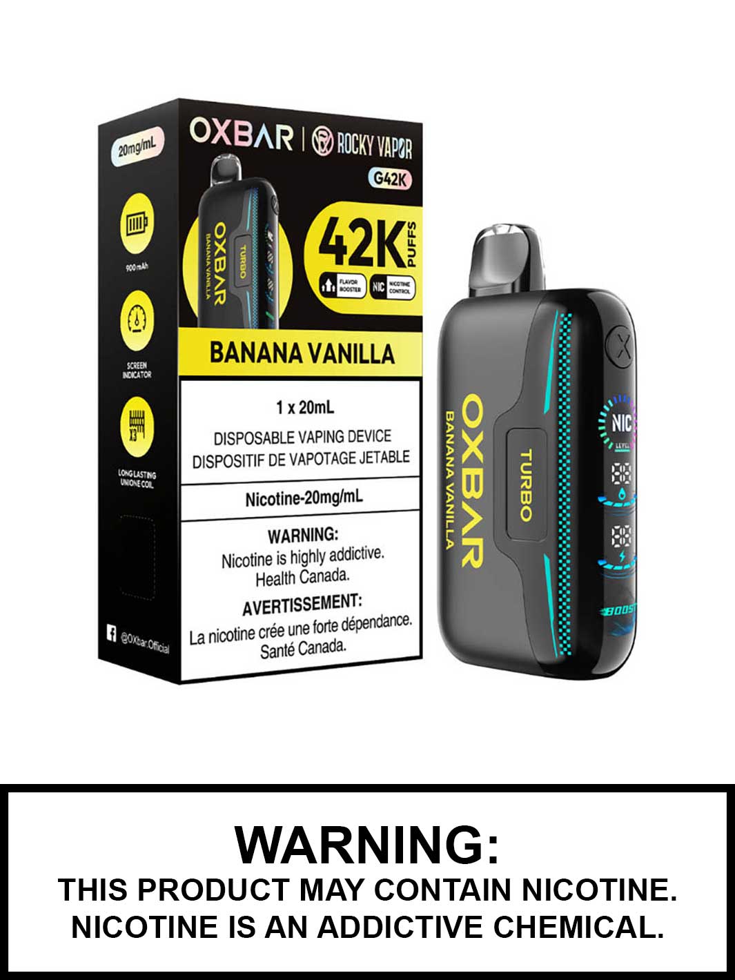 Banana Vanilla Oxbar G42K Disposable Vape, Oxbar Rocky Vapor, Oxbar Vape, Vape360 Canada