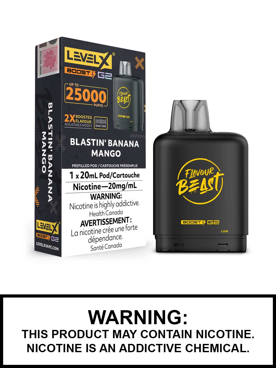 Blastin Banana Mango Flavour Beast Level X Boost G2 Pods, Level X Vape, Vape360 Canada