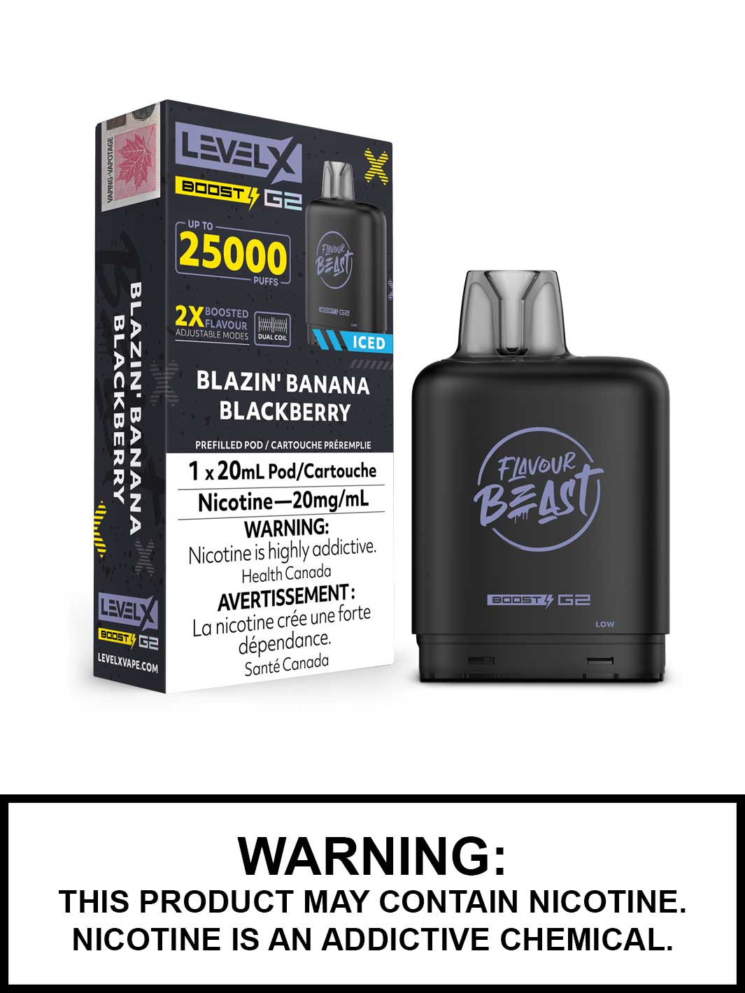 Blazin Banana Blackberry Iced Flavour Beast Level X Boost G2 Pods, Level X Vape, Vape360 Canada