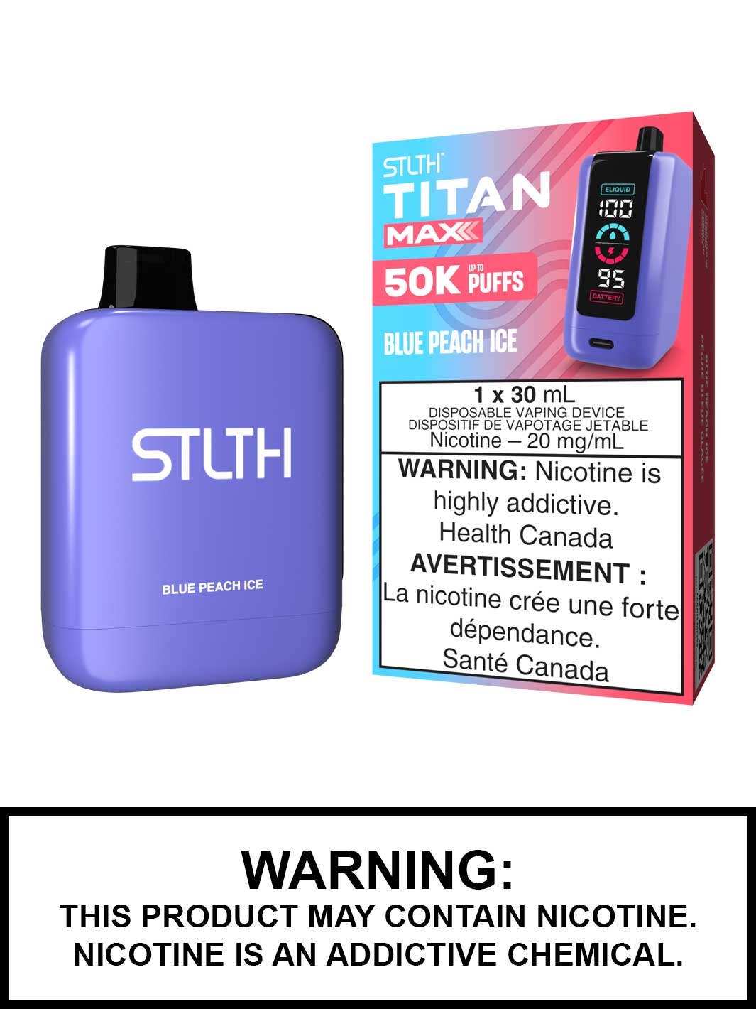 Blue Peach Ice STLTH Titan Max Disposable Vape, 50K STLTH Vape, Vape360 Canada