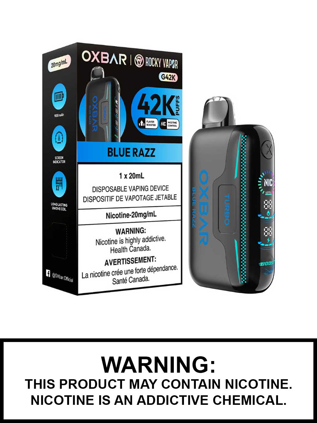 Blue Razz Oxbar G42K Disposable Vape, Oxbar Rocky Vapor, Oxbar Vape, Vape360 Canada