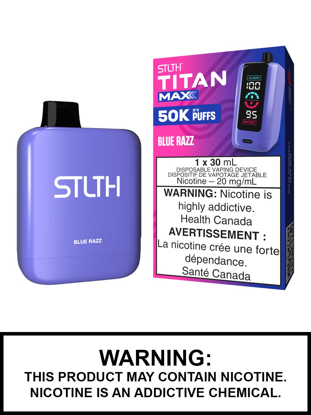 Blue Razz STLTH Titan Max Disposable Vape, 50K STLTH Vape, Vape360 Canada