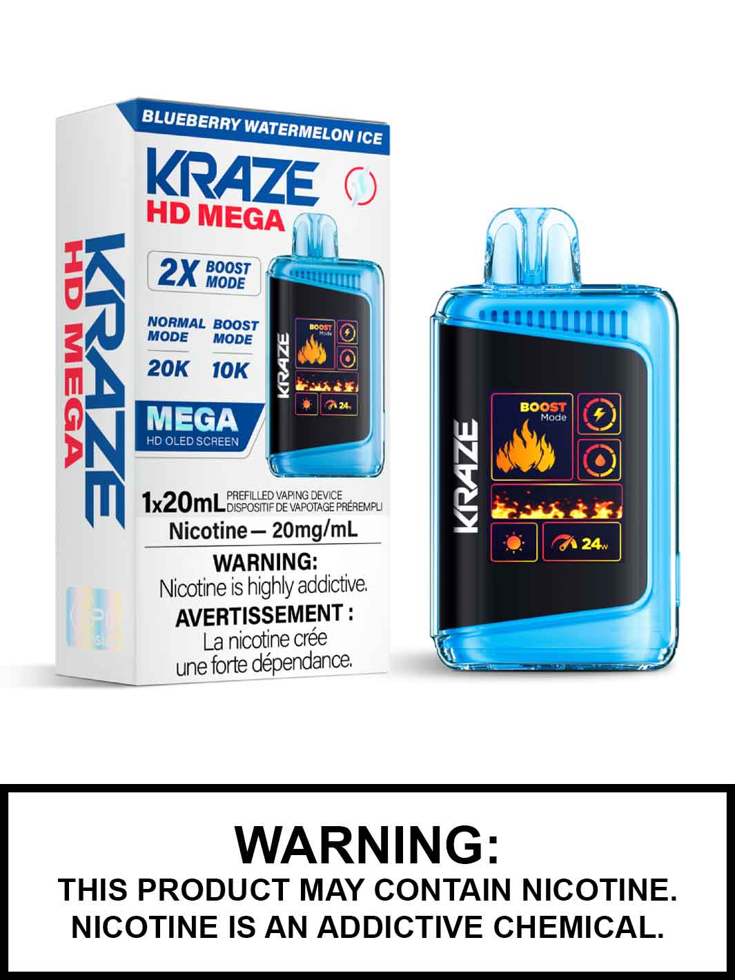 Blueberry Watermelon Ice Kraze HD Mega Disposable Vape, Kraze Vape, Vape360 Canada