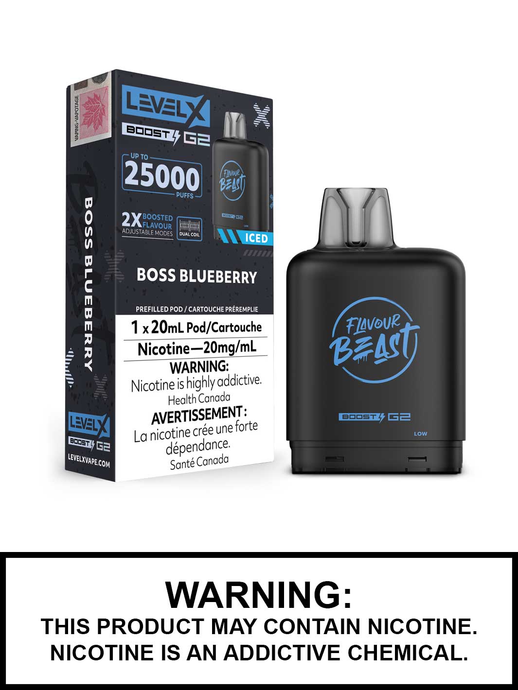 Boss Blueberry Iced Flavour Beast Level X Boost G2 Pods, Level X Vape, Vape360 Canada