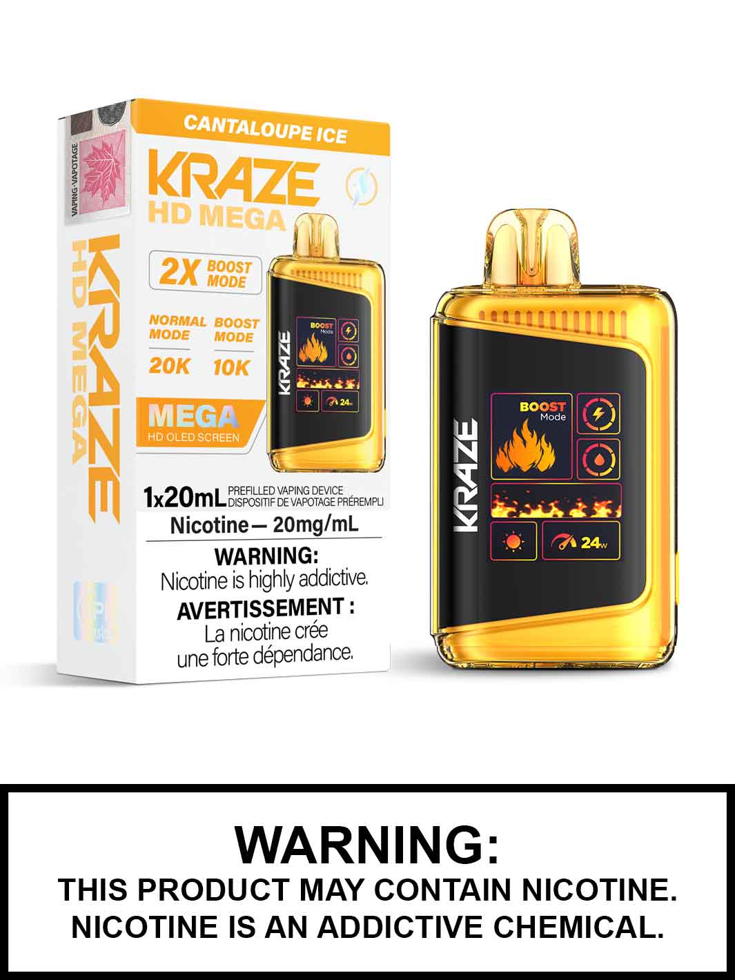 Cantaloupe Ice Kraze HD Mega Disposable Vape, Kraze Vape, Vape360 Canada