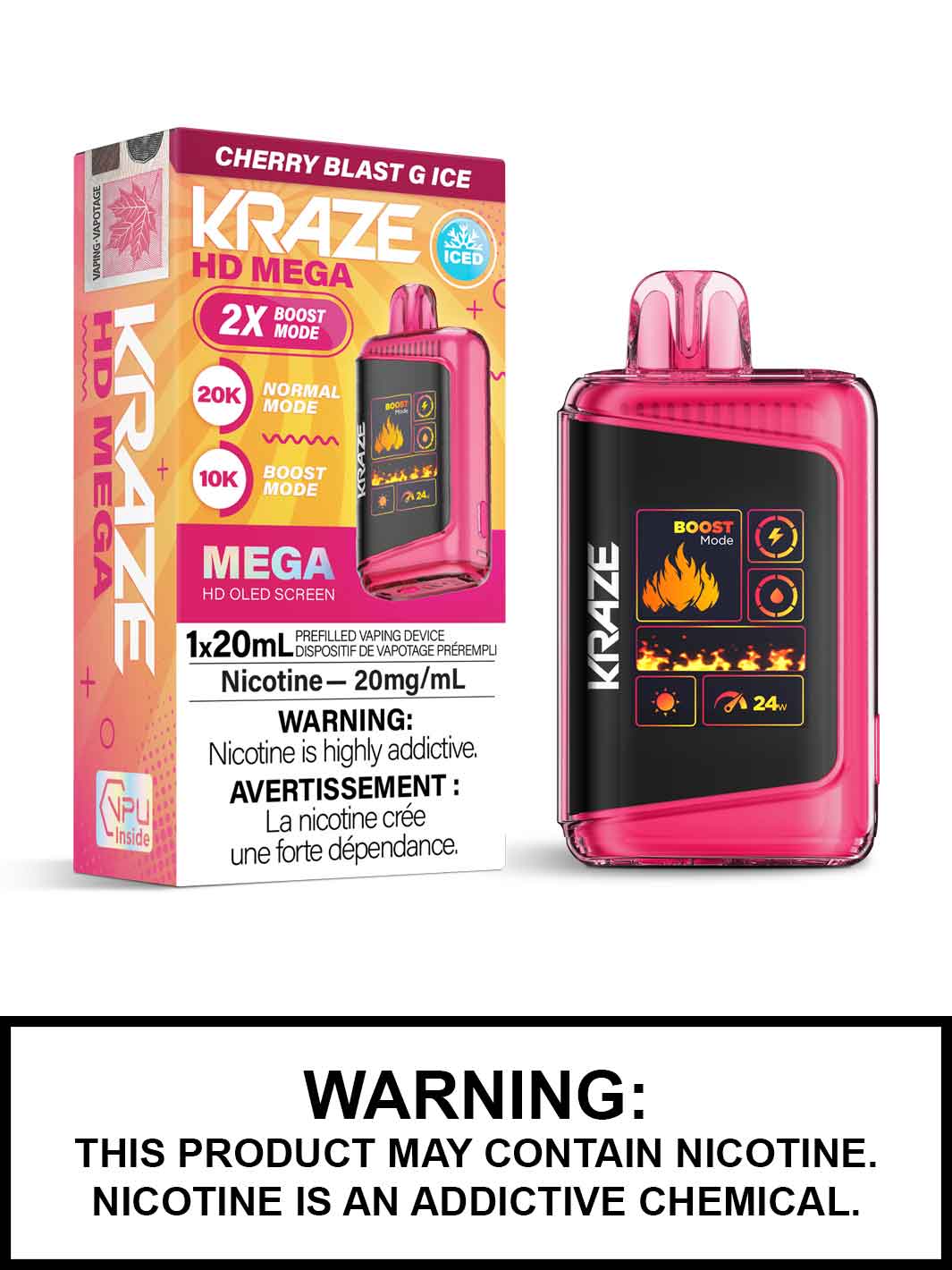 Cherry Blast G Ice Kraze HD Mega Disposable Vape, Kraze Vape, Vape360 Canada