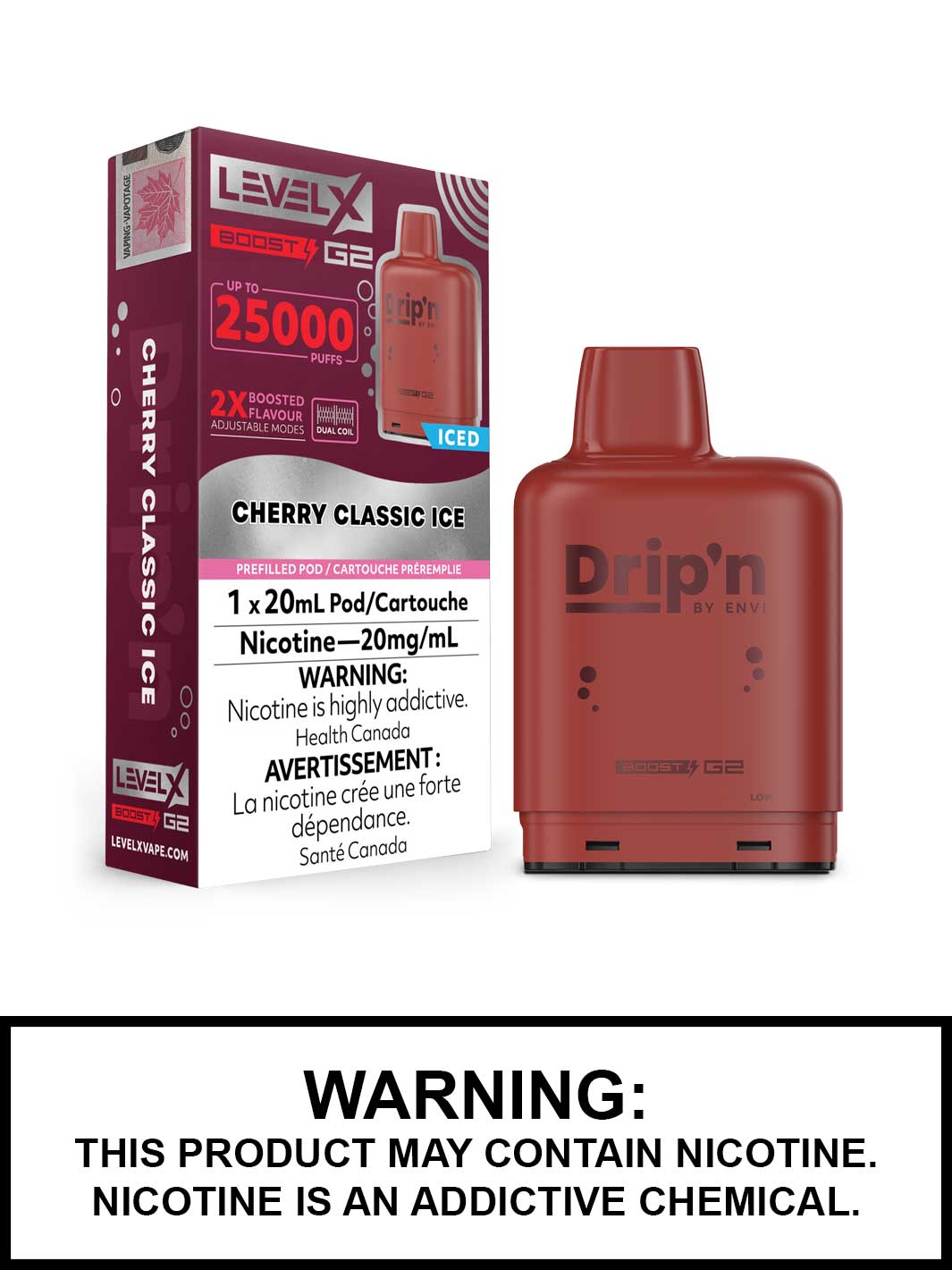 Cherry Classic Ice Drip'n Level X Boost G2 Pods, Level X Vape, Vape360 Canada