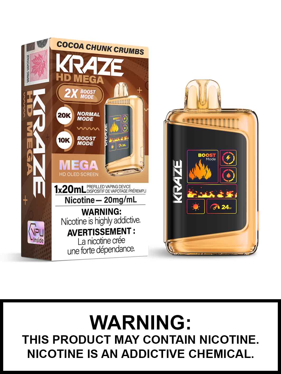 Cocoa Chunk Crumbs Kraze HD Mega Disposable Vape, Kraze Vape, Vape360 Canada