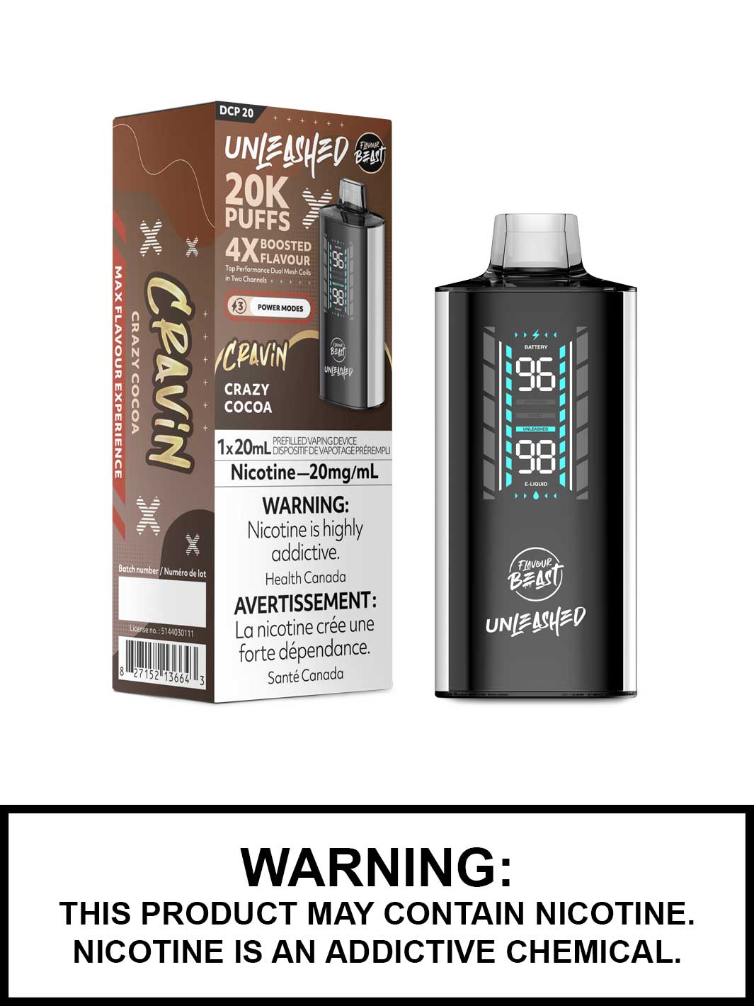 Crazy Cocoa Flavour Beast Unleashed DCP 20 Disposable Vape, Flavour Beast Vape, Vape360 Canada