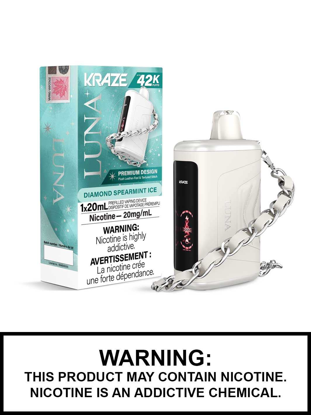 Diamond Spearmint Ice Kraze Luna Disposable Vape, Kraze Vape, Kraze 42K, Vape360 Canada