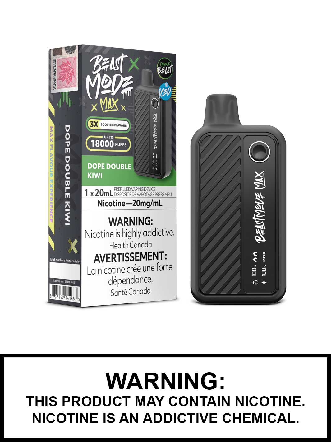 Dope Double Kiwi Iced Flavour Beast Beast Mode Max Disposable Vape, Vape360 Canada