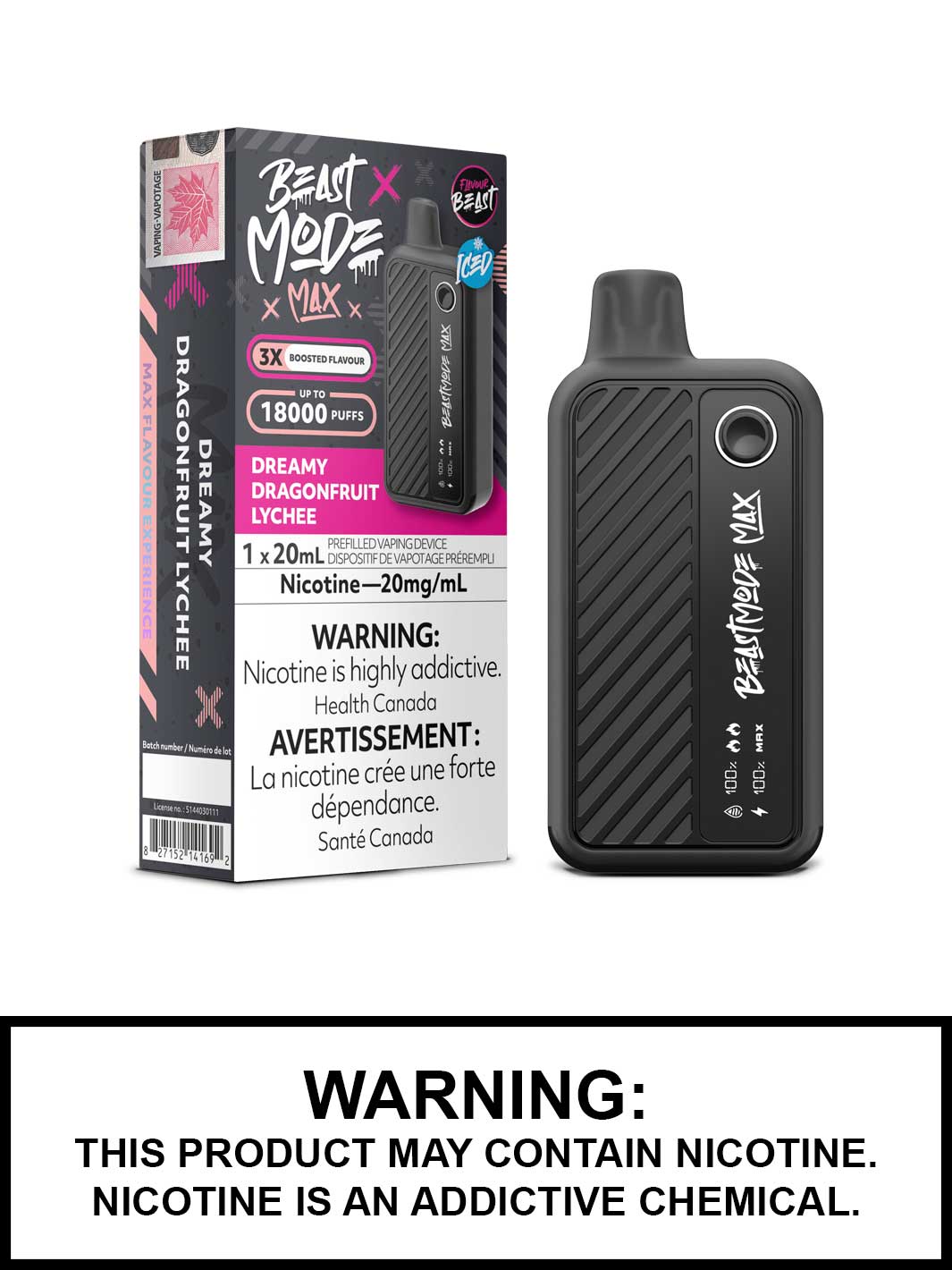 Dreamy Dragonfruit Lychee Iced Flavour Beast Beast Mode Max Disposable Vape, Vape360 Canada