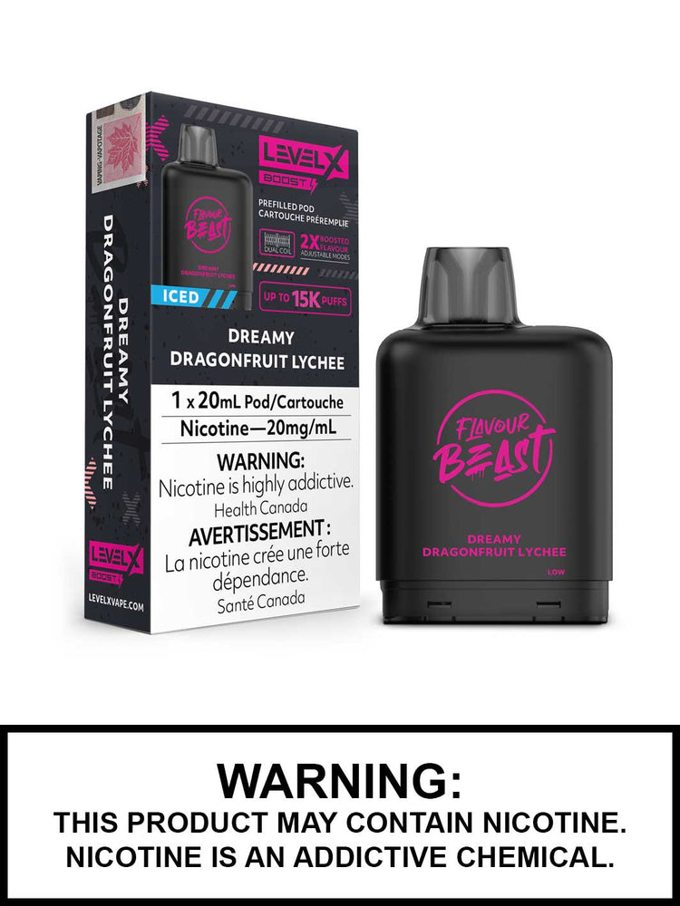 Dreamy Dragonfruit Lychee Iced Flavour Beast Level X Boost Pods, Level X Vape, Vape360 Canada