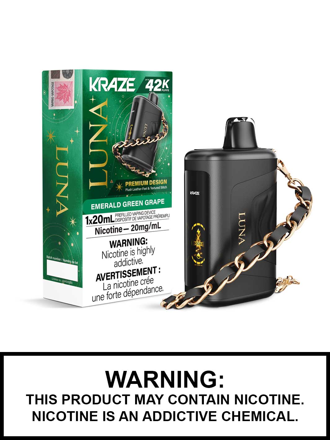 Emerald Green Grape Kraze Luna Disposable Vape, Kraze Vape, Kraze 42K, Vape360 Canada