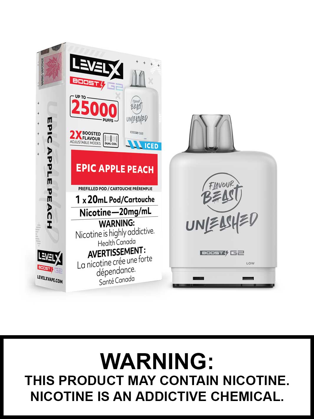 Epic Apple Peach Iced Unleashed Flavour Beast Level X Boost G2 Pods, Level X Vape, Vape360 Canada