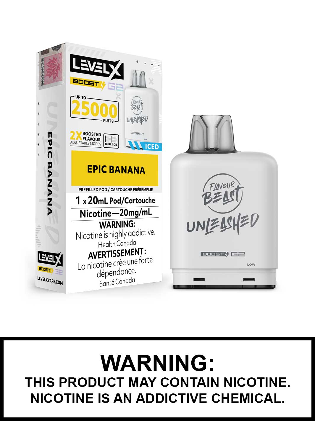 Epic Banana Iced Flavour Beast Level X Pods, Unleashed Boost G2 Pods, Flavour Beast Pods, Vape360 Canada