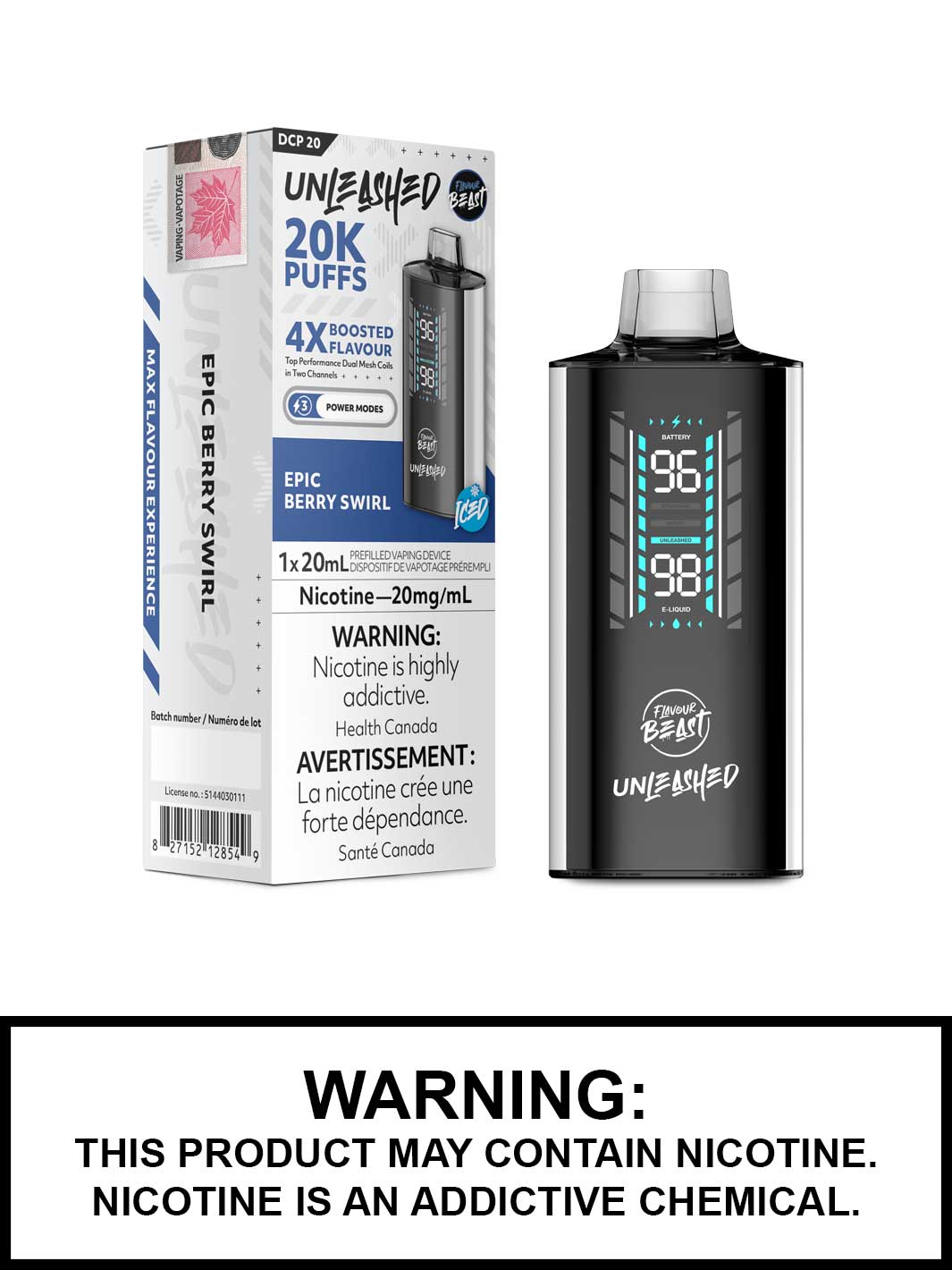 Epic Berry Swirl Iced Flavour Beast Unleashed DCP 20 Disposable Vape, Flavour Beast Vape, Vape360 Canada