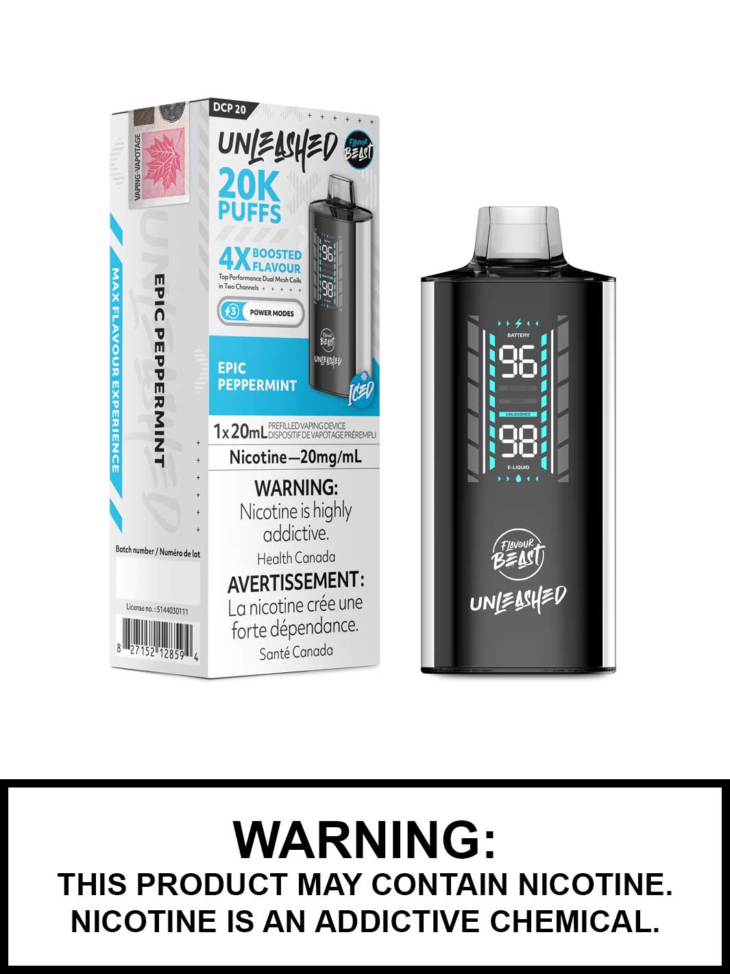 Epic Peppermint Iced Flavour Beast Unleashed DCP 20 Disposable Vape, Flavour Beast Vape, Vape360 Canada