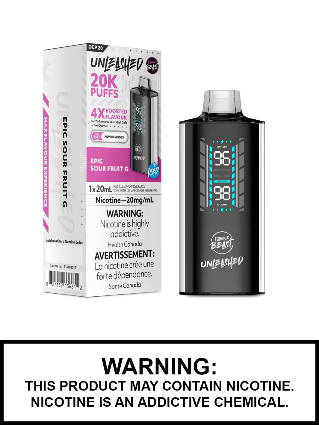 Epic Sour Fruit G Iced Flavour Beast Unleashed DCP 20 Disposable Vape, Flavour Beast Vape, Vape360 Canada