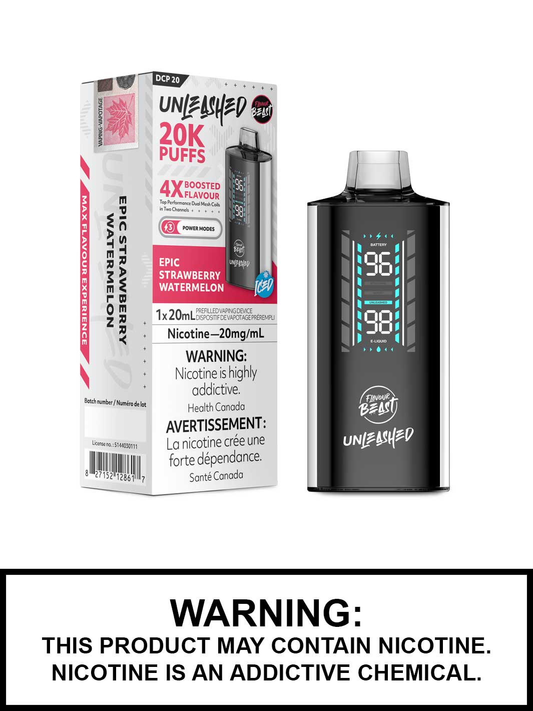 Epic Strawberry Watermelon Iced Flavour Beast Unleashed DCP 20 Disposable Vape, Flavour Beast Vape, Vape360 Canada