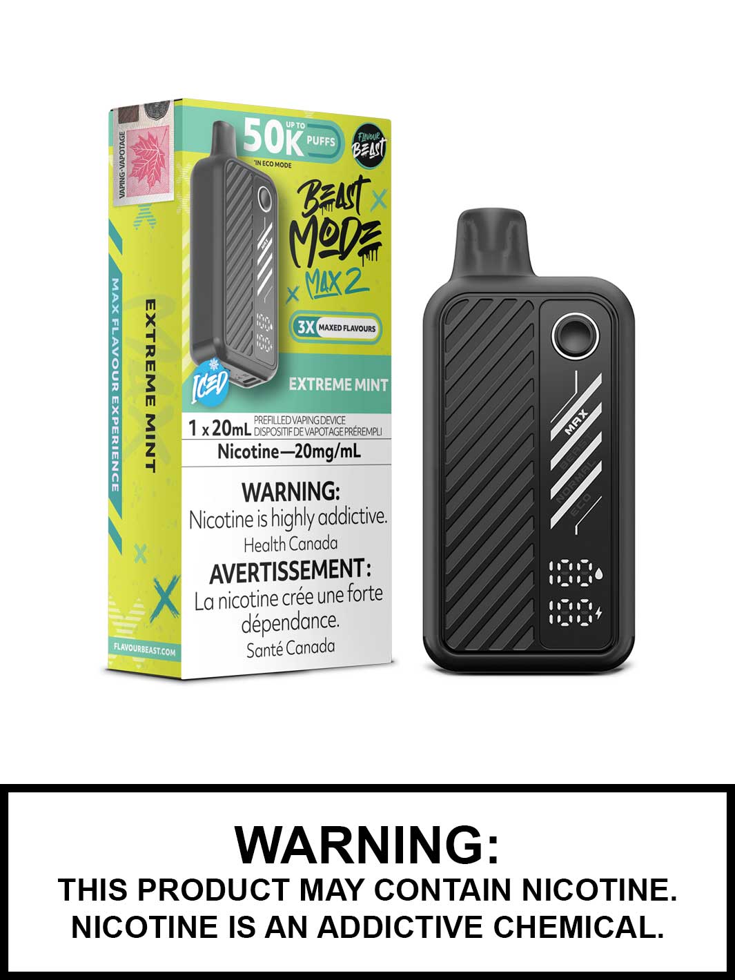 Extreme Mint Iced Flavour Beast Beast Mode Max 2 Disposable Vape, Flavour Beast Vape, Vape360 Canada