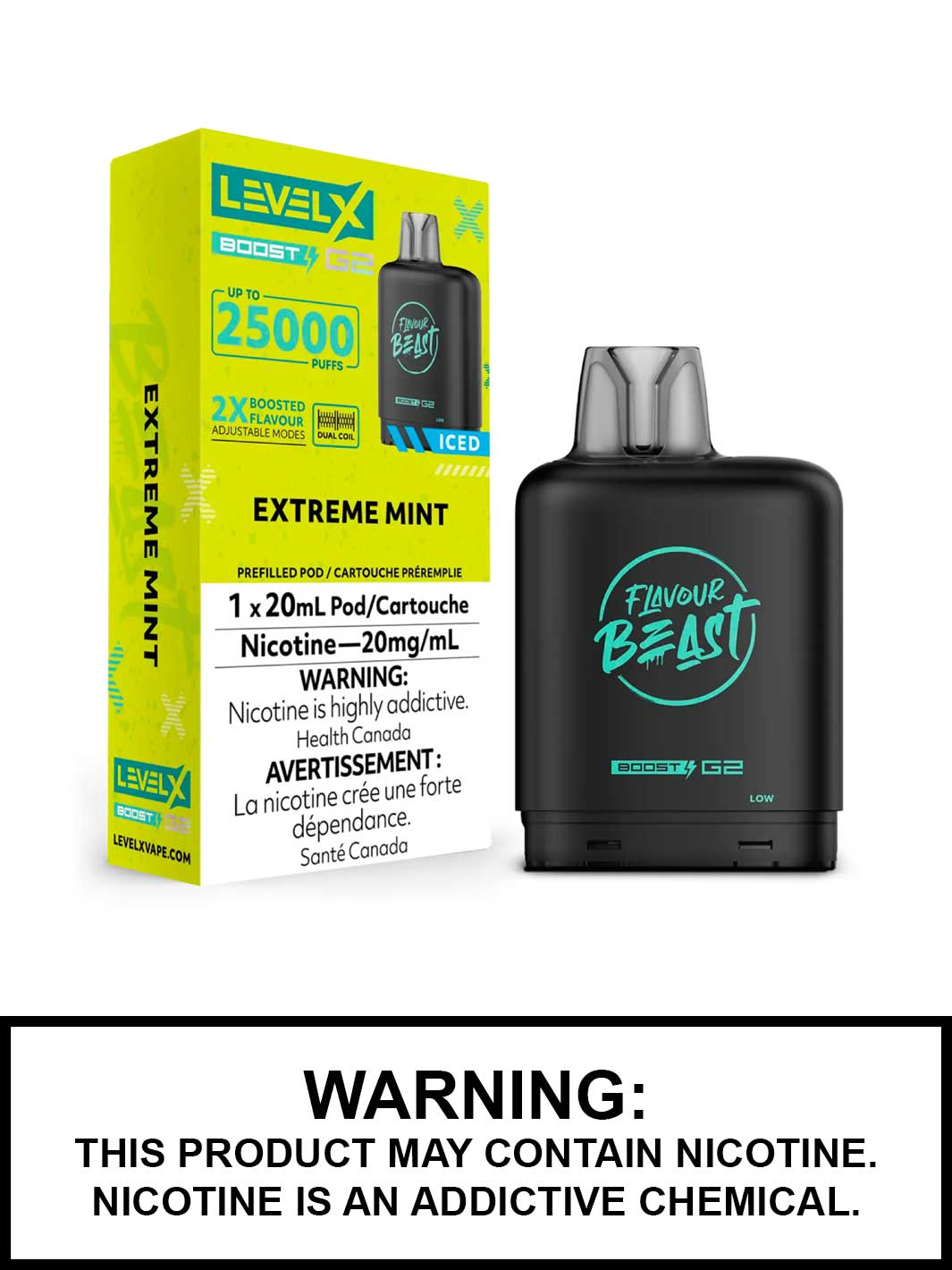 Extreme Mint Iced Flavour Beast Level X Boost G2 Pods, Level X Vape, Vape360 Canada