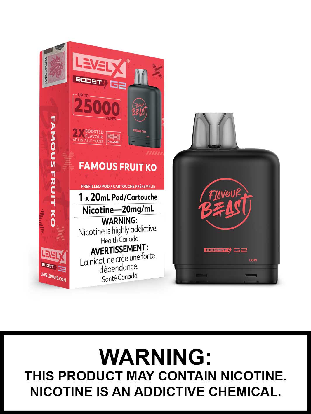 Famous Fruit KO Flavour Beast Level X Boost G2 Pods, Level X Vape, Vape360 Canada