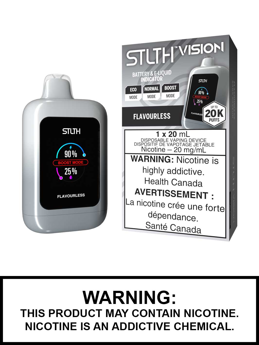 Flavourless STLTH Vision Disposable Vape, STLTH Vape, Vape360 Canada