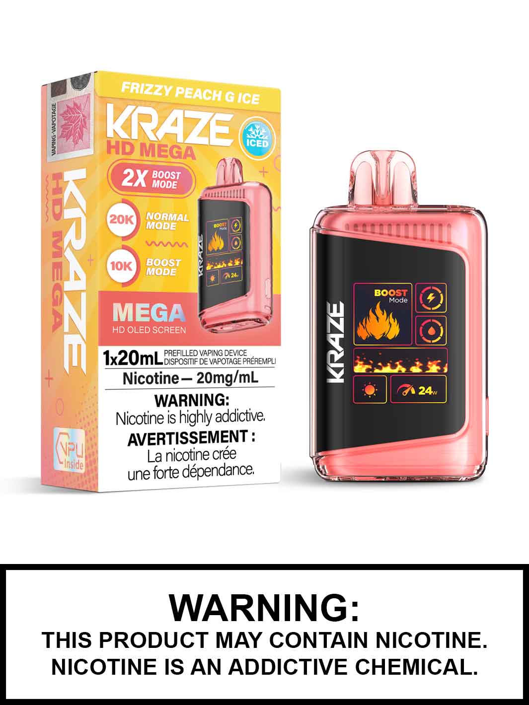 Frizzy Peach G Ice Kraze HD Mega Disposable Vape, Kraze Vape, Vape360 Canada