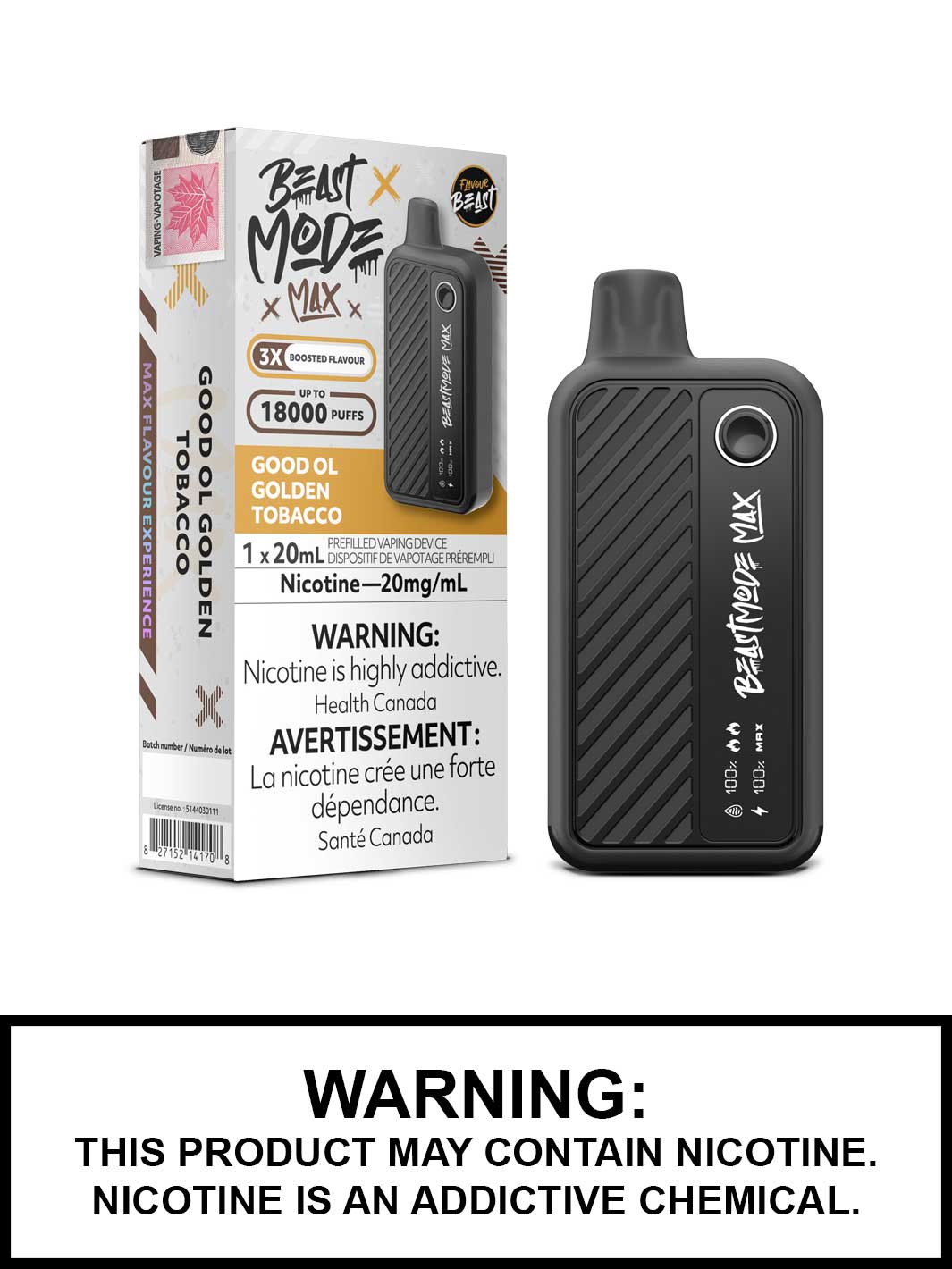 Good Ol Golden Tobacco Flavour Beast Beast Mode Max Disposable Vape, Vape360 Canada