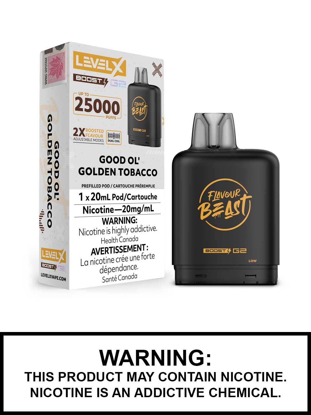 Good Ol Golden Tobacco Flavour Beast Level X Boost G2 Pods, Level X Vape, Vape360 Canada