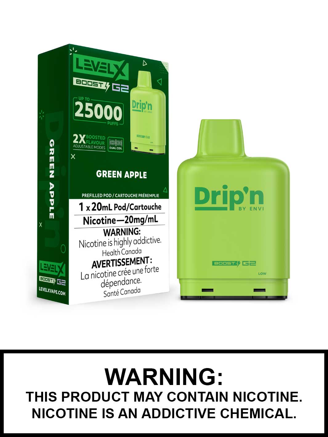 Green Apple Drip'n Level X Boost G2 Pods, Level X Vape, Vape360 Canada