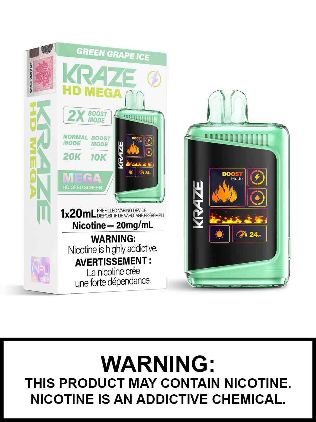 Green Grape Ice Kraze HD Mega Disposable Vape, Kraze Vape, Vape360 Canada