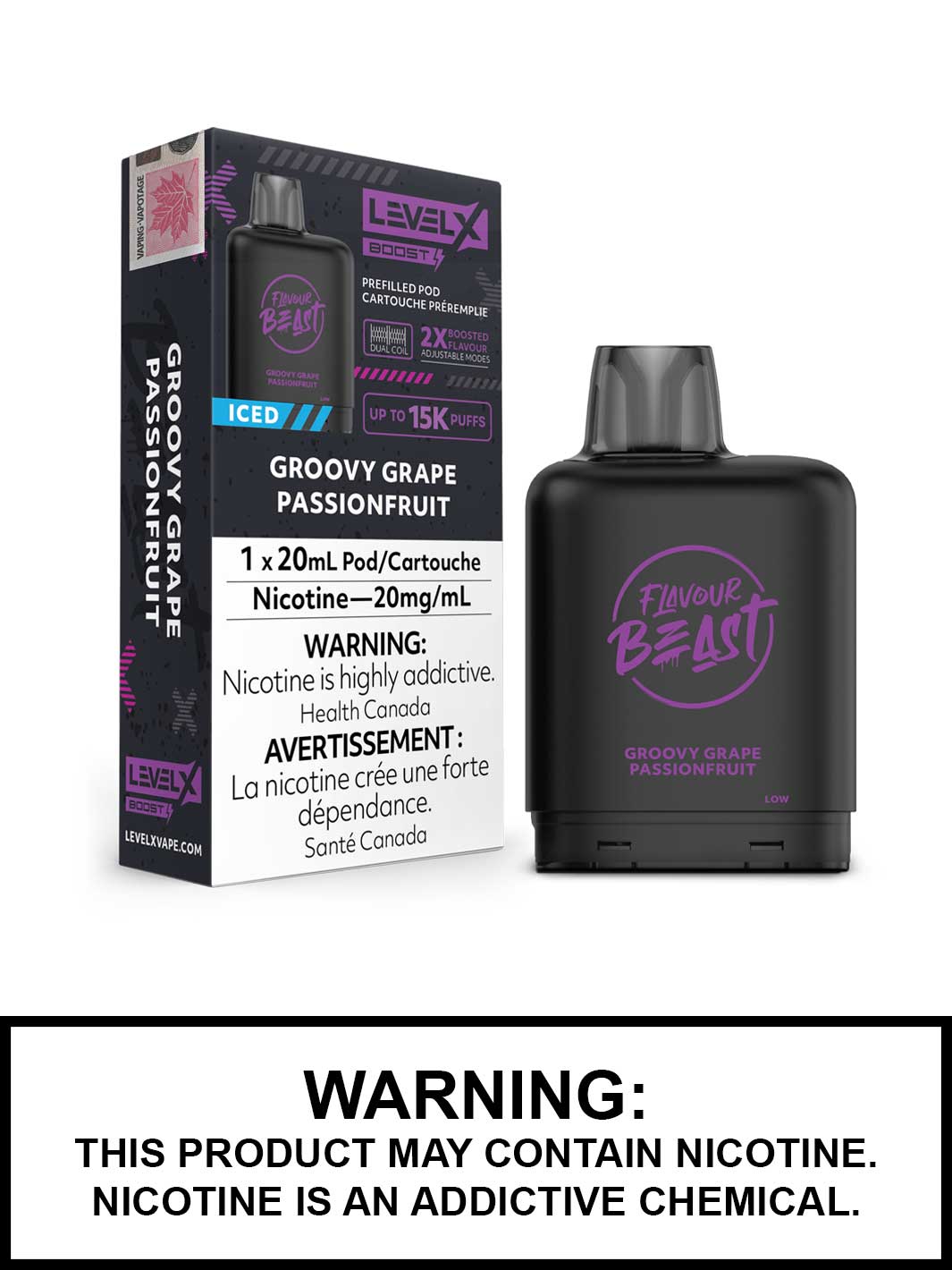 Groovy Grape Passionfruit Iced Flavour Beast Level X Boost Pods, Level X Vape, Vape360 Canada