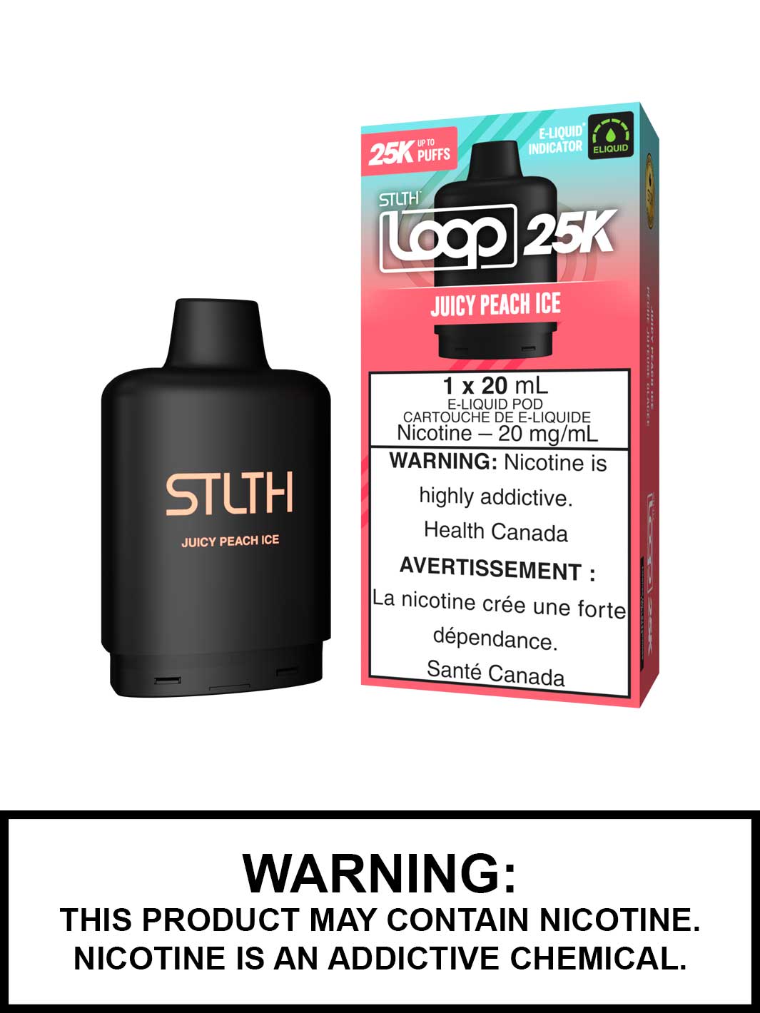 Juicy Peach Ice STLTH Loop 25K Pods, STLTH Vape, Vape360 Canada