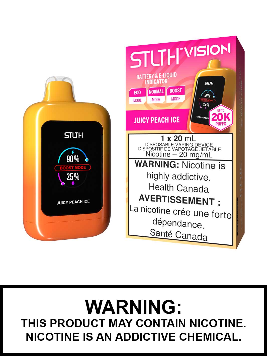 Juicy Peach Ice STLTH Vision Disposable Vape, STLTH Vape, Vape360 Canada