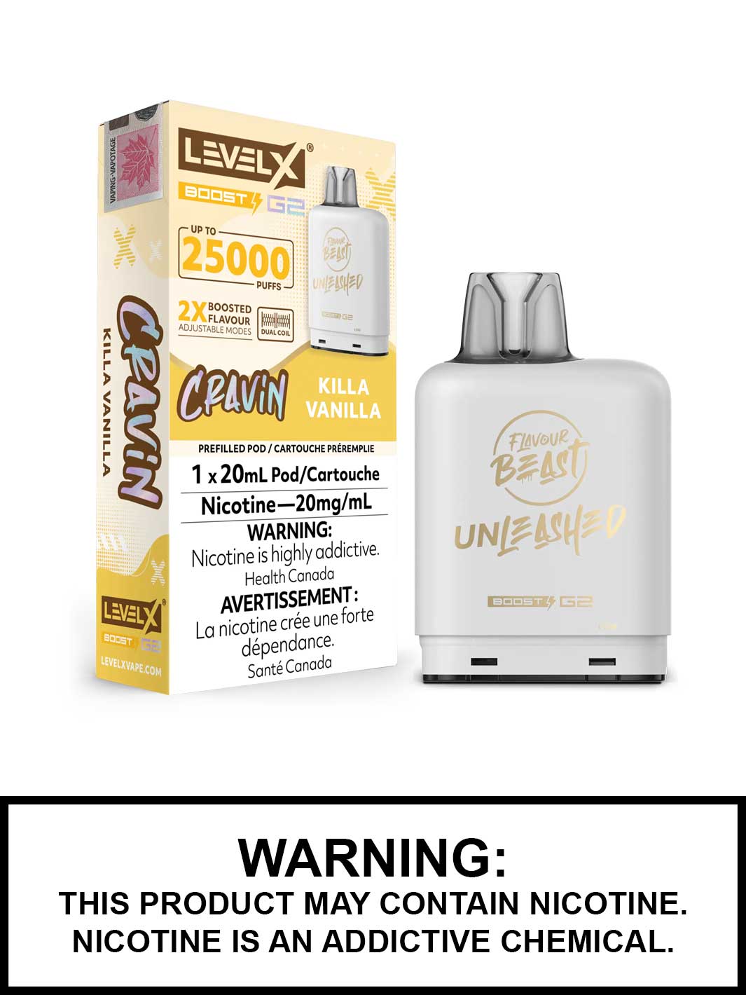 Killa Vanilla Unleashed Flavour Beast Level X Boost G2 Pods, Level X Vape, Vape360 Canada