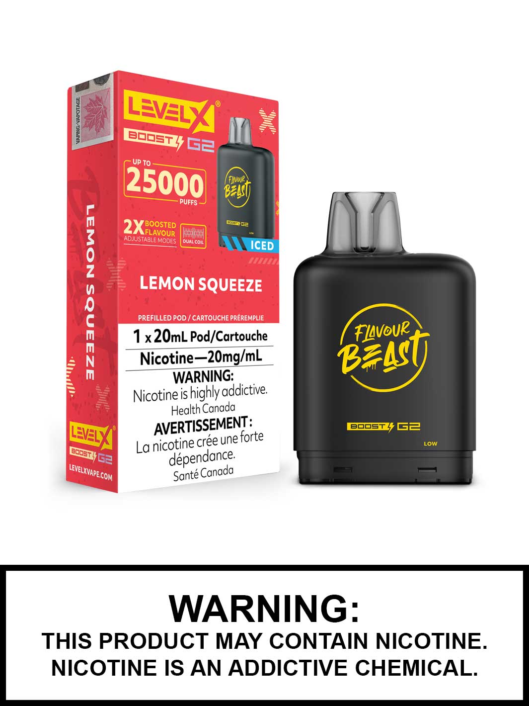 Lemon Squeeze Iced Flavour Beast Level X Boost G2 Pods, Level X Vape, Vape360 Canada