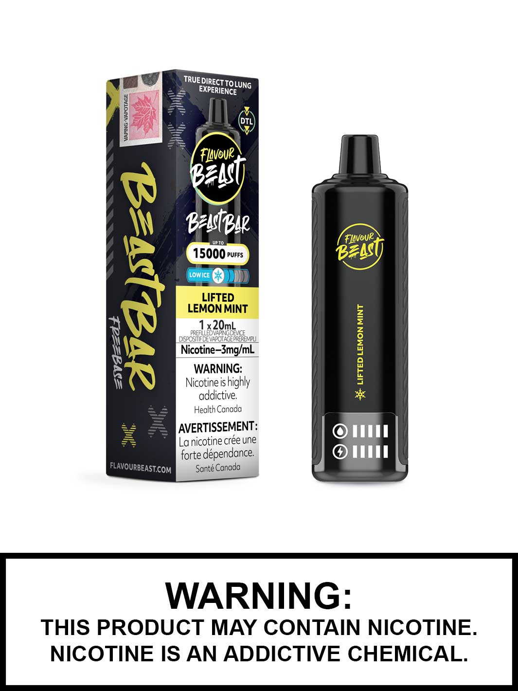 Lifted Lemon Mint Low Ice Flavour Beast Beast Bar 15K Disposable Vape, Flavour Beast Vape, Vape360 Canada