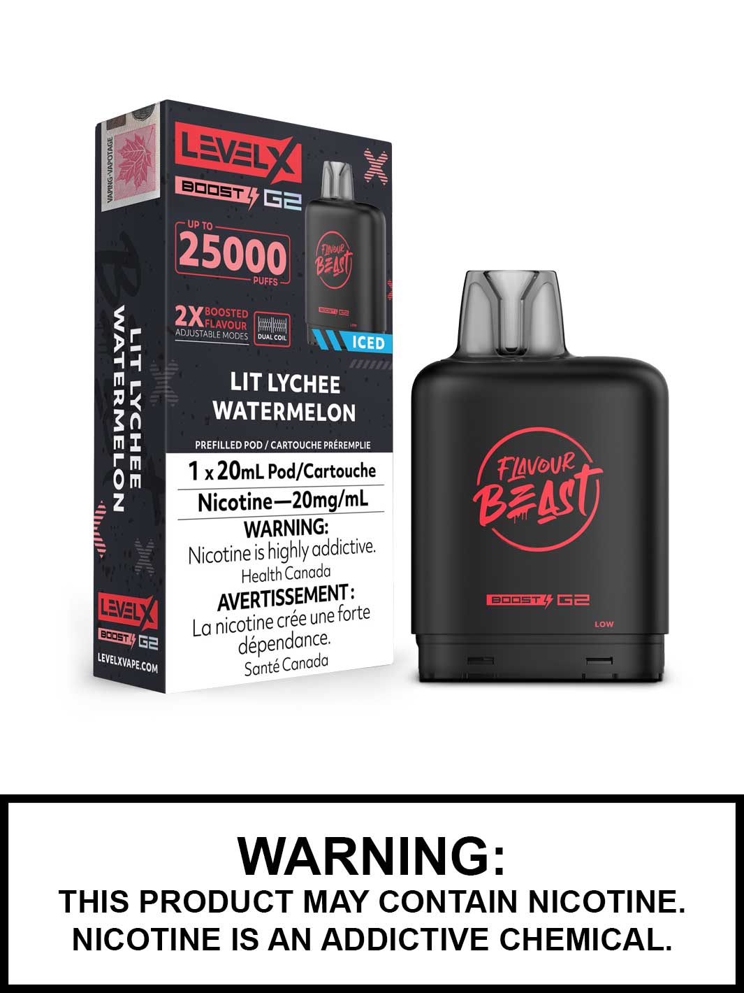 Lit Lychee Watermelon Iced Flavour Beast Level X Boost G2 Pods, Level X Vape, Vape360 Canada