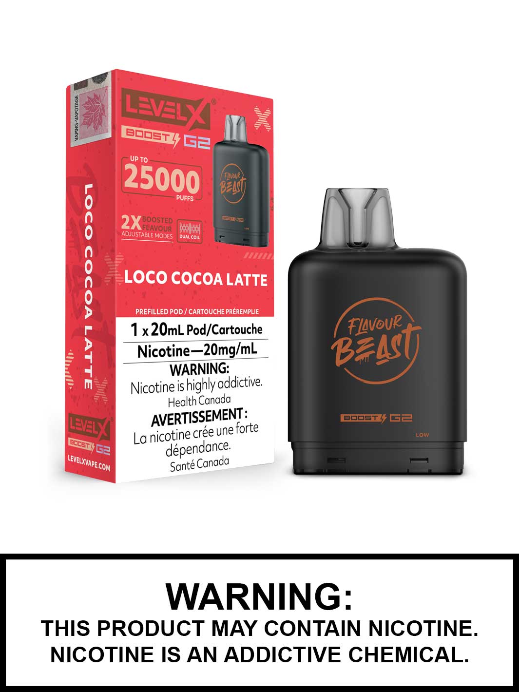 Loco Cocoa Latte Flavour Beast Level X Boost G2 Pods, Level X Vape, Vape360 Canada