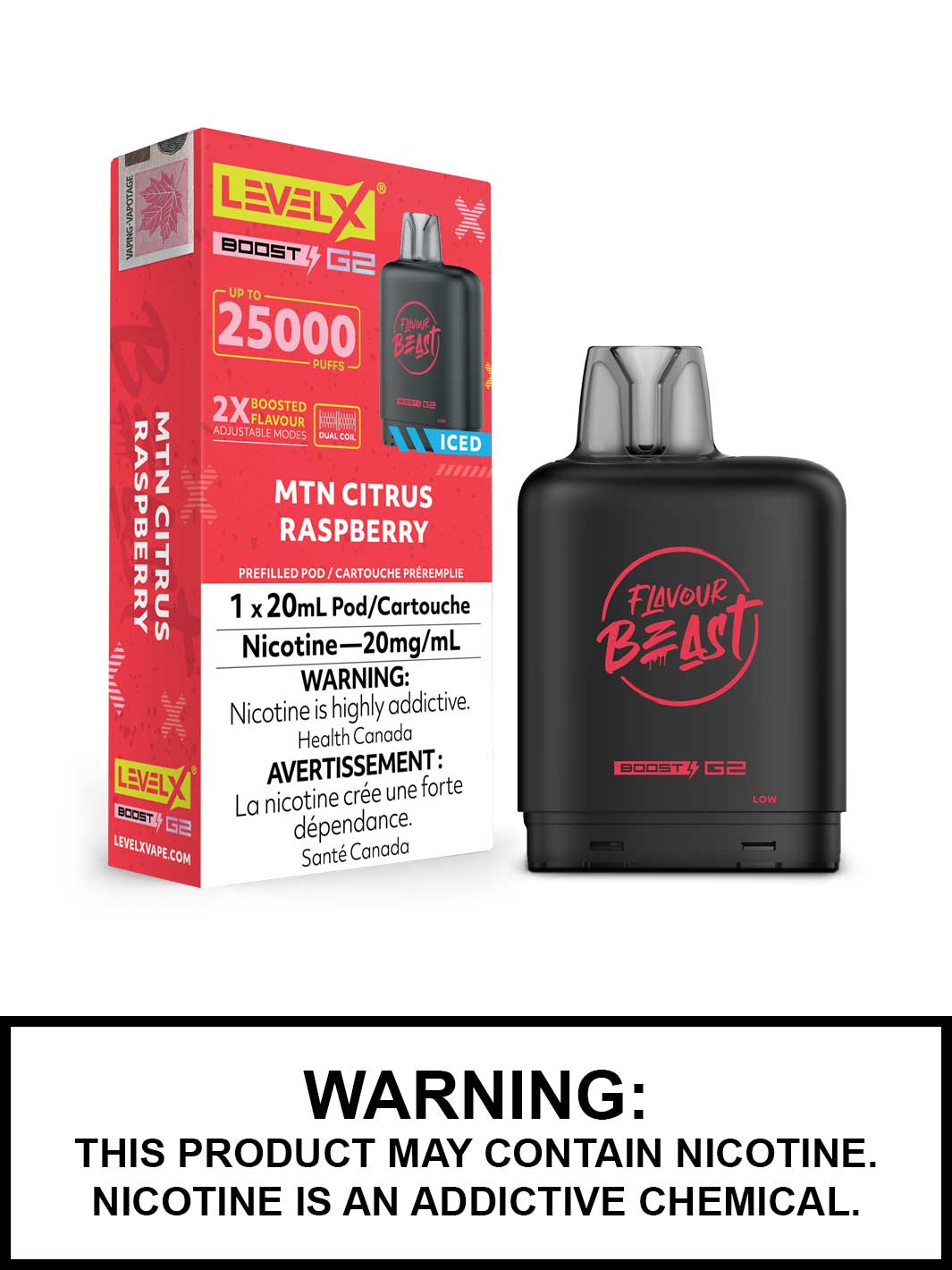 MTN Citrus Raspberry Iced Flavour Beast Level X Boost G2 Pods, Level X Vape, Vape360 Canada