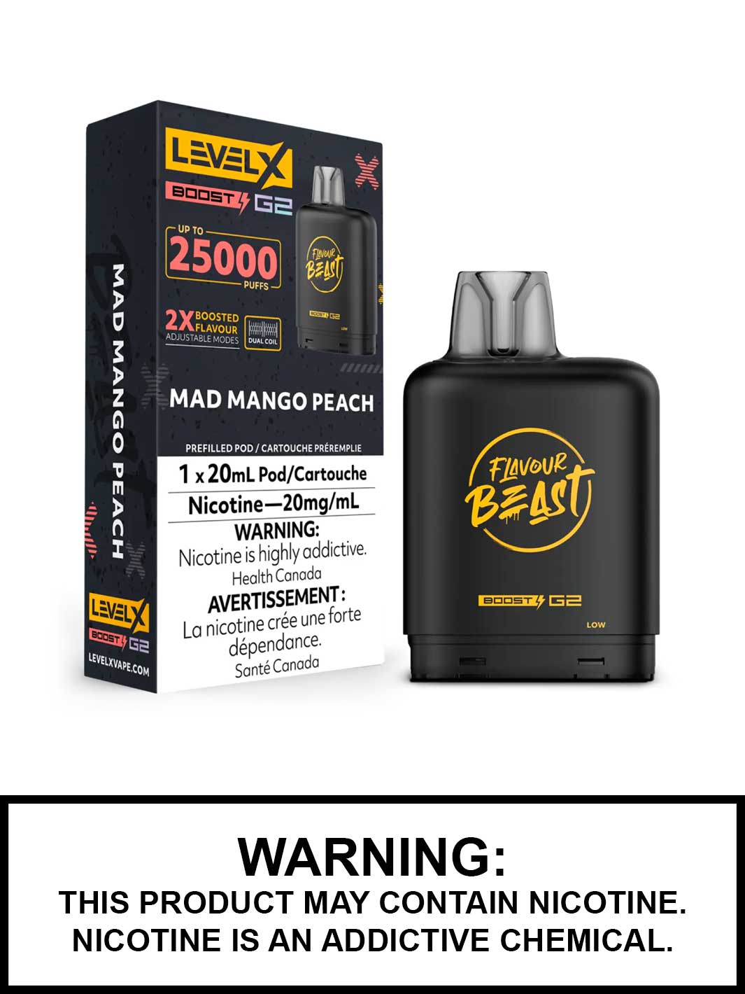 Mad Mango Peach Flavour Beast Level X Boost G2 Pods, Level X Vape, Vape360 Canada