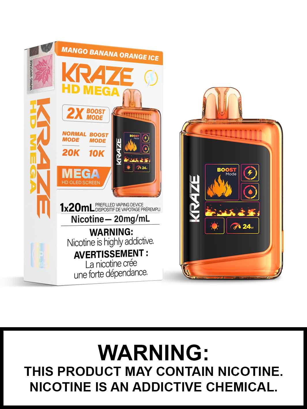 Mango Banana Orange Ice Kraze HD Mega Disposable Vape, Kraze Vape, Vape360 Canada