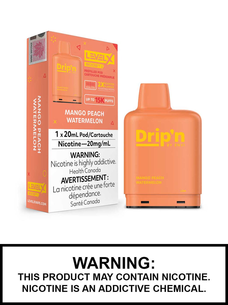 Mango Peach Watermelon Dripn Level X Boost Pods, Level X Vape, Vape360 Canada