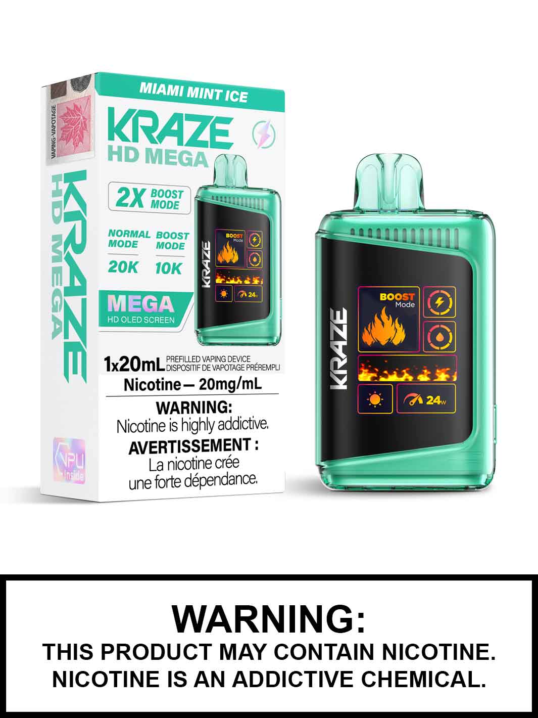 Miami Mint Ice Kraze HD Mega Disposable Vape, Kraze Vape, Vape360 Canada